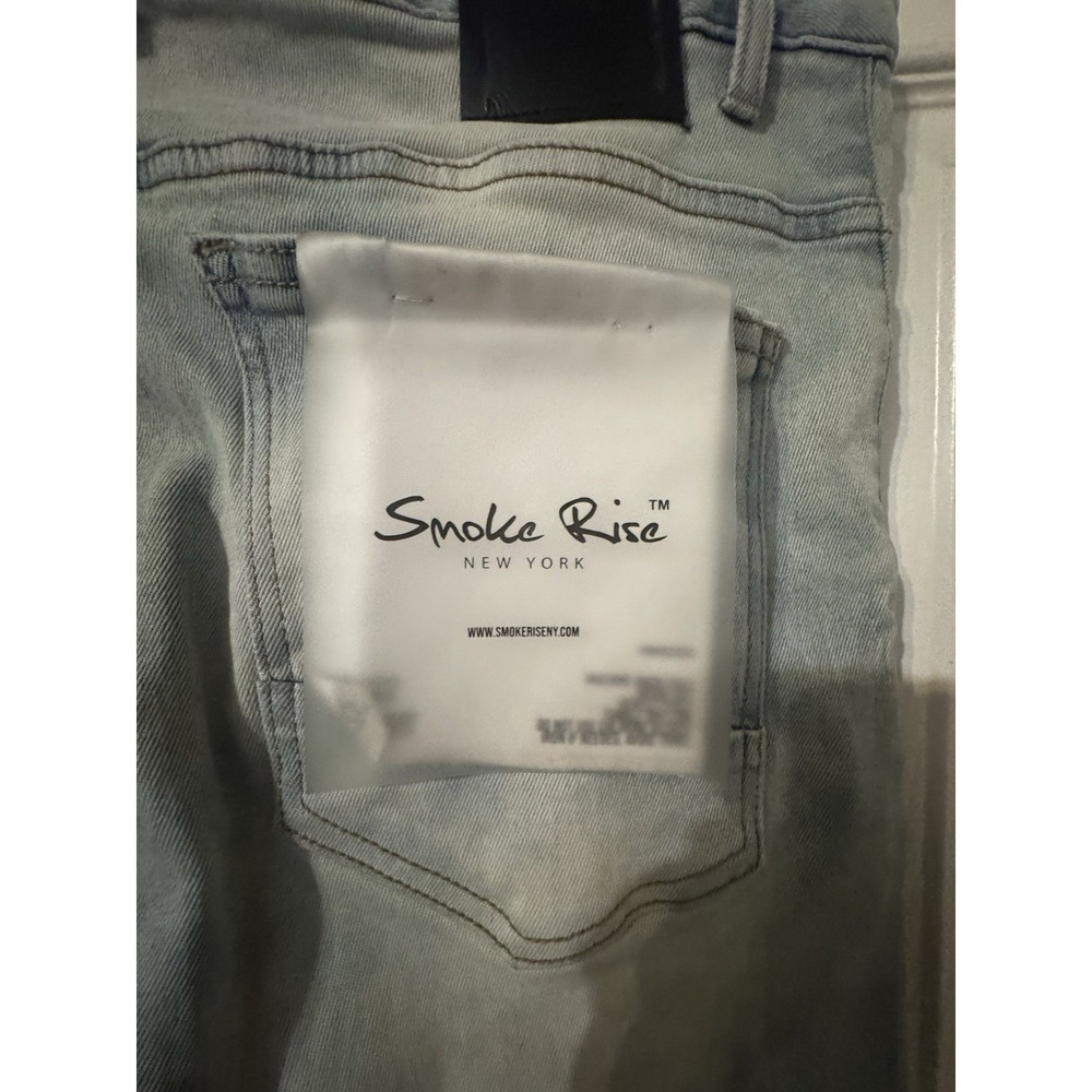 Smoke Rise Distressed Jeans Light Wash Slim Fit Y2K Grunge Streetwear 36x32 - Picture 6 of 8